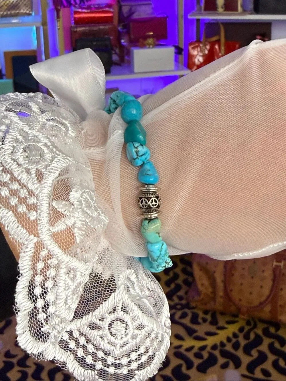 Natural Turquoise Raw Crystal Gemstone Healing Protection Bracelet one Size